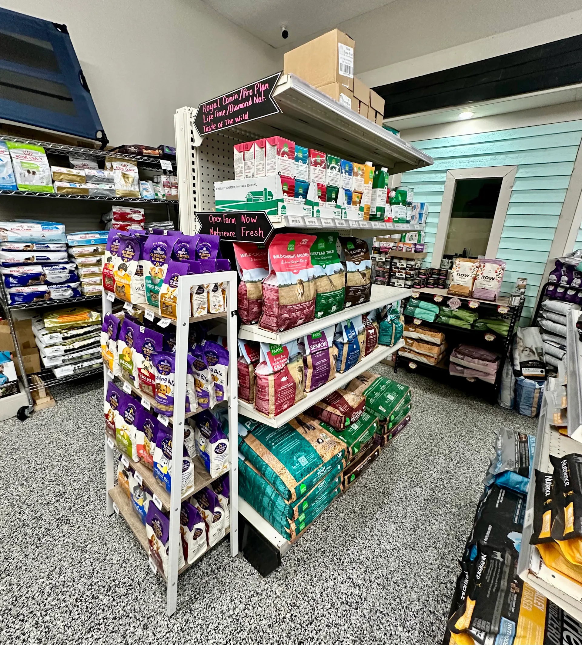 Organic dog food selection at PTM Pet Supplies