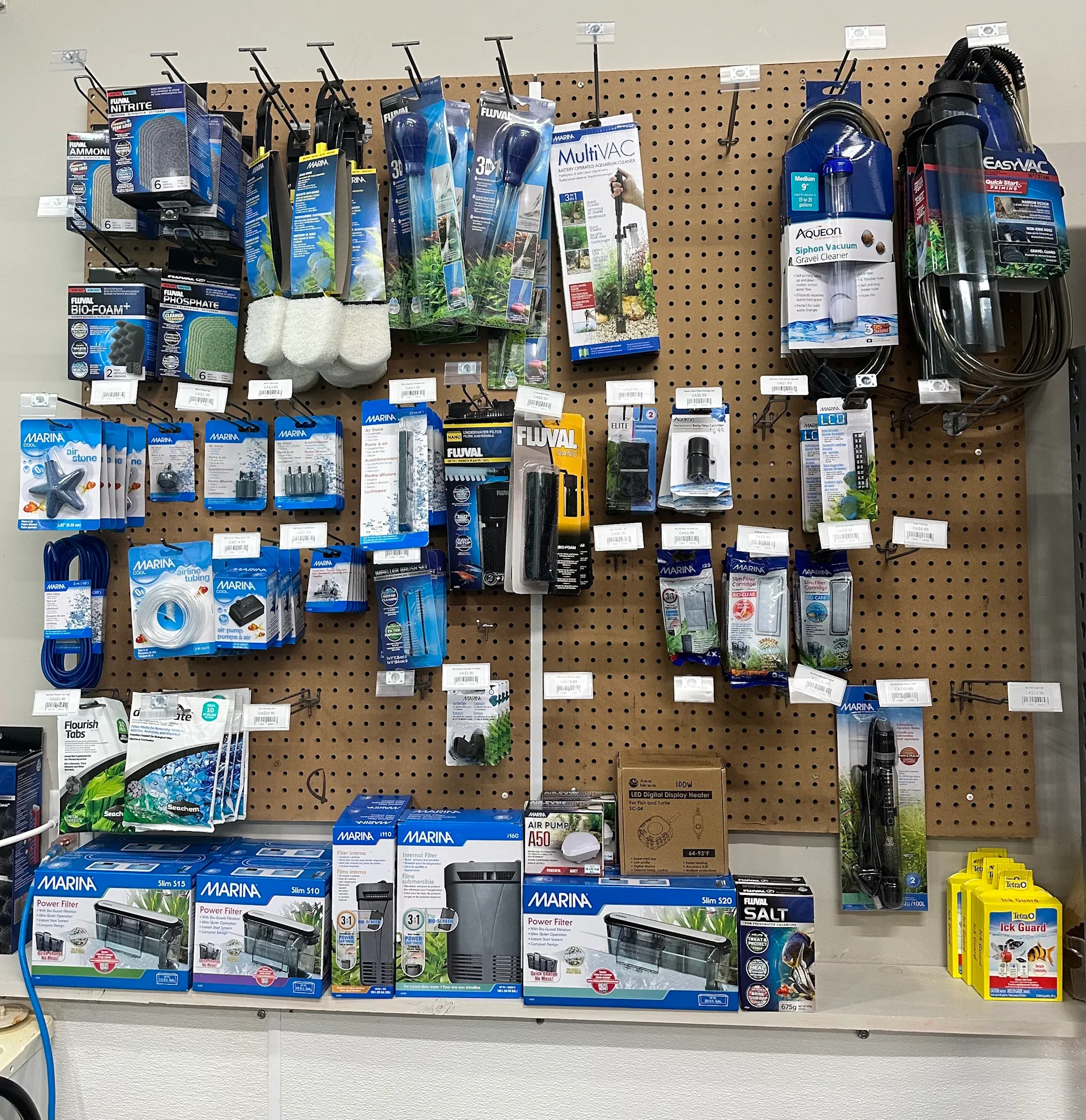 Aquarium supplies display at PTM Pet Supplies